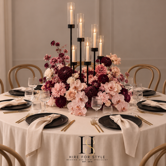 Black Spiral Candelabra with Lush Florals