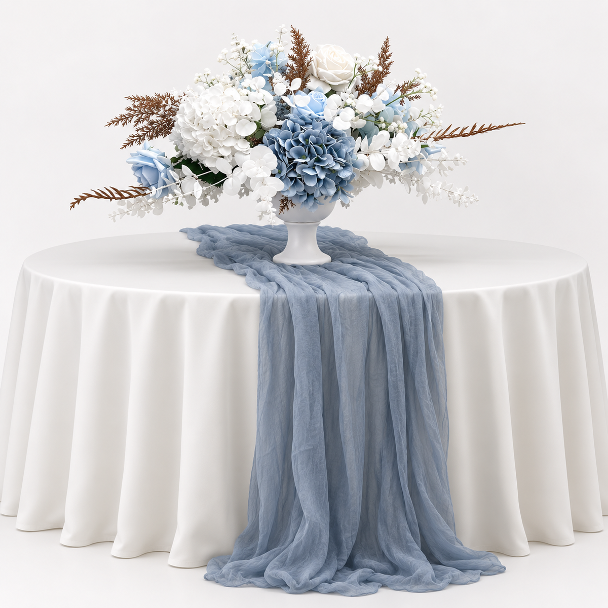 Dusty Blue Faux Floral Compote Centrepiece