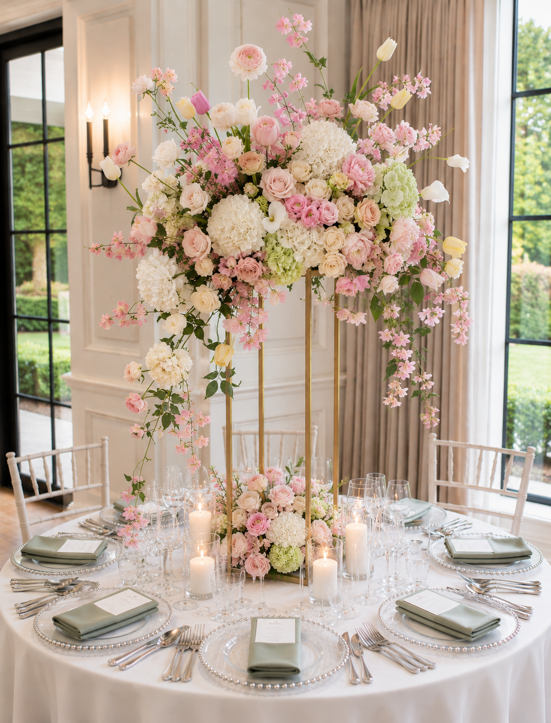 Tall Flower Stand with Double Floral Centerpiece