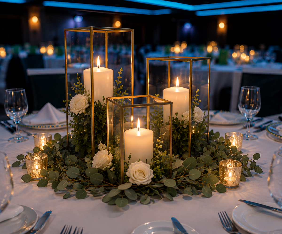 Trio Gold Lantern Table Centrepiece