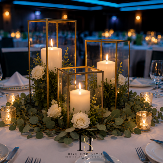 Trio Gold Lantern Table Centrepiece