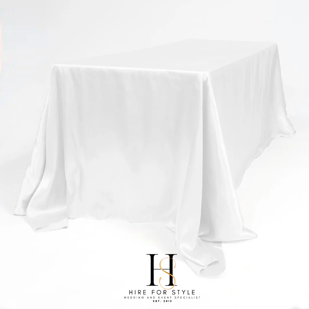 White Satin 3m Rectangle Table Overlay HIRE