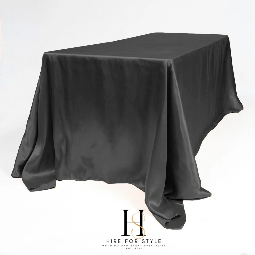 Black Satin 3m Rectangle Table Overlay HIRE