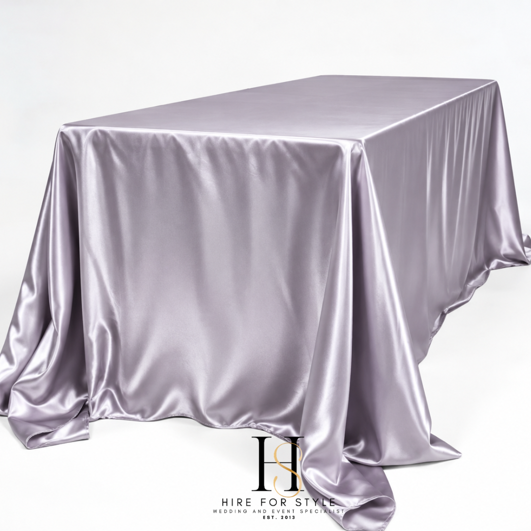 Silver Grey Satin 3m Rectangle Table Overlay HIRE