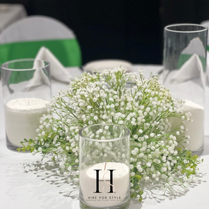 Baby Breath Table Centrepiece with 3 Glass Cylinder Candles