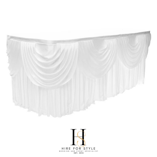 3m White Satin Table Skirting HIRE