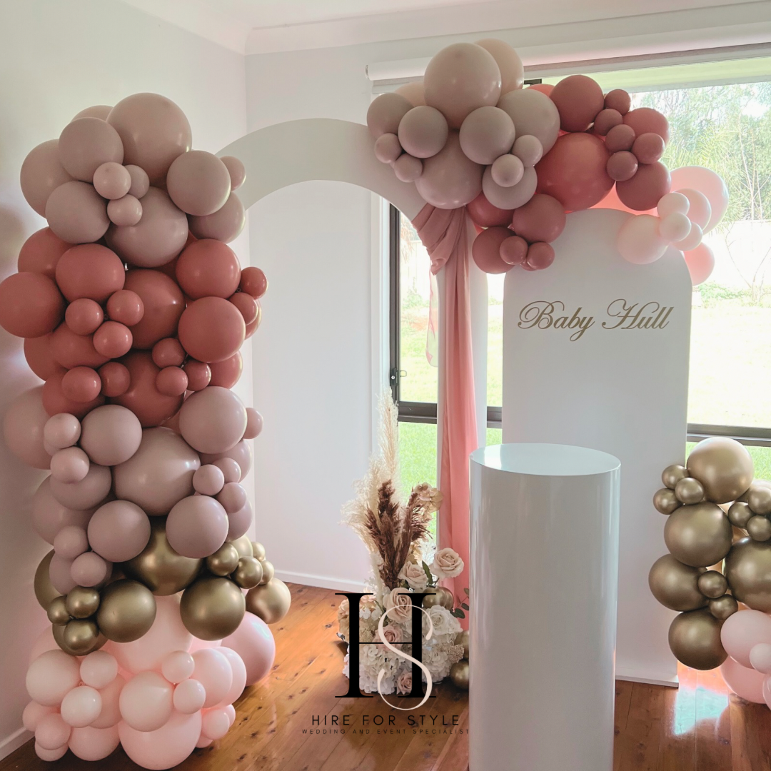 Double Backdrop Parted Double Arch Backdrop | Dusty Rose, Rosewood, Pink & Gold – Hire ...