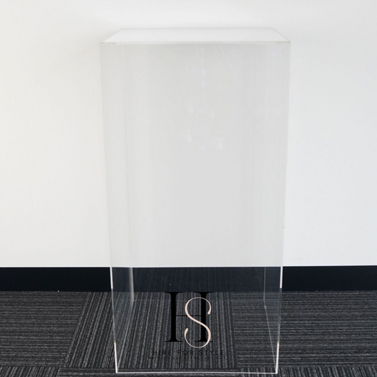 XLarge Clear Square Acrylic Plinth Hire