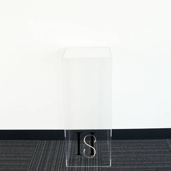 Clear Square Medium Acrylic Plinth Hire