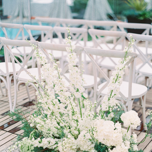 A103 Wedding Ceremony Package with Arbour, Carpet & White Crossback Chairs