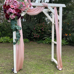 A103 Wedding Ceremony Package with Arbour, Carpet & White Crossback Chairs