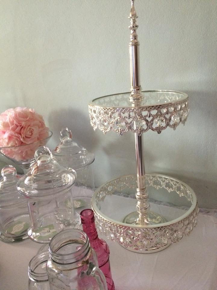 Two Tier Silver Crystal Cake Dessert Stand