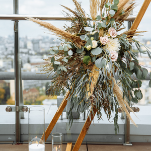 A104 A Touch of Boho Wedding Ceremony with Hexagon Arbour and Gladiator Chairs