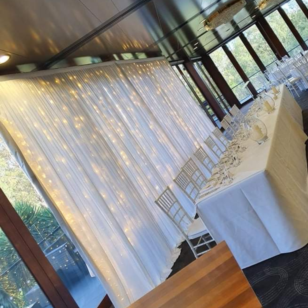 Bridal and Event Backdrop White Satin with Fairy Lights