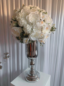 Silver Metal Urn Vase with Flowers HIRE