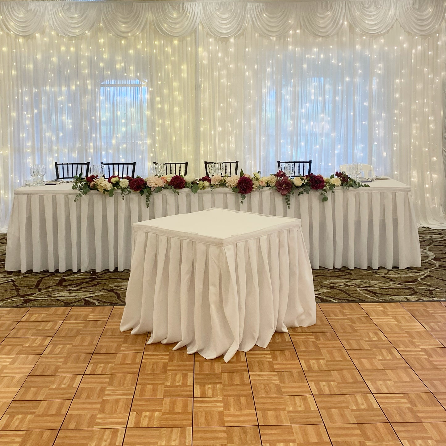 Bridal and Event Backdrop White Satin with Fairy Lights