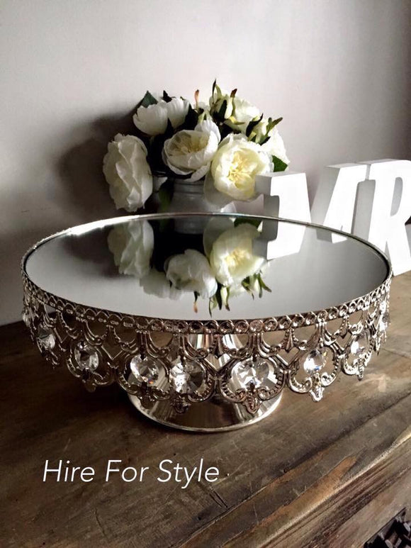 Silver Cake Stand with Mirror Top HIRE